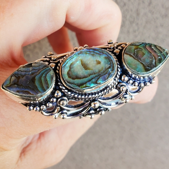 New Amazing Abalone Shell 925 Silver Statement Ring. - Picture 10 of 16